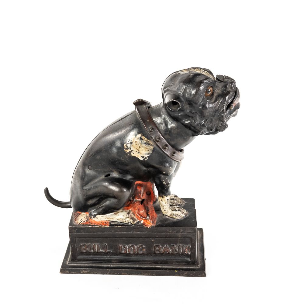 1880s J&E Stevens Bull Dog Mechanical Bank. 1880s J&E Stevens Bull Dog mechanical bank 
designed 