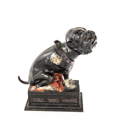 1880s J&E Stevens Bull Dog Mechanical Bank. 1880s J&amp;E Stevens Bull Dog mechanical bank 