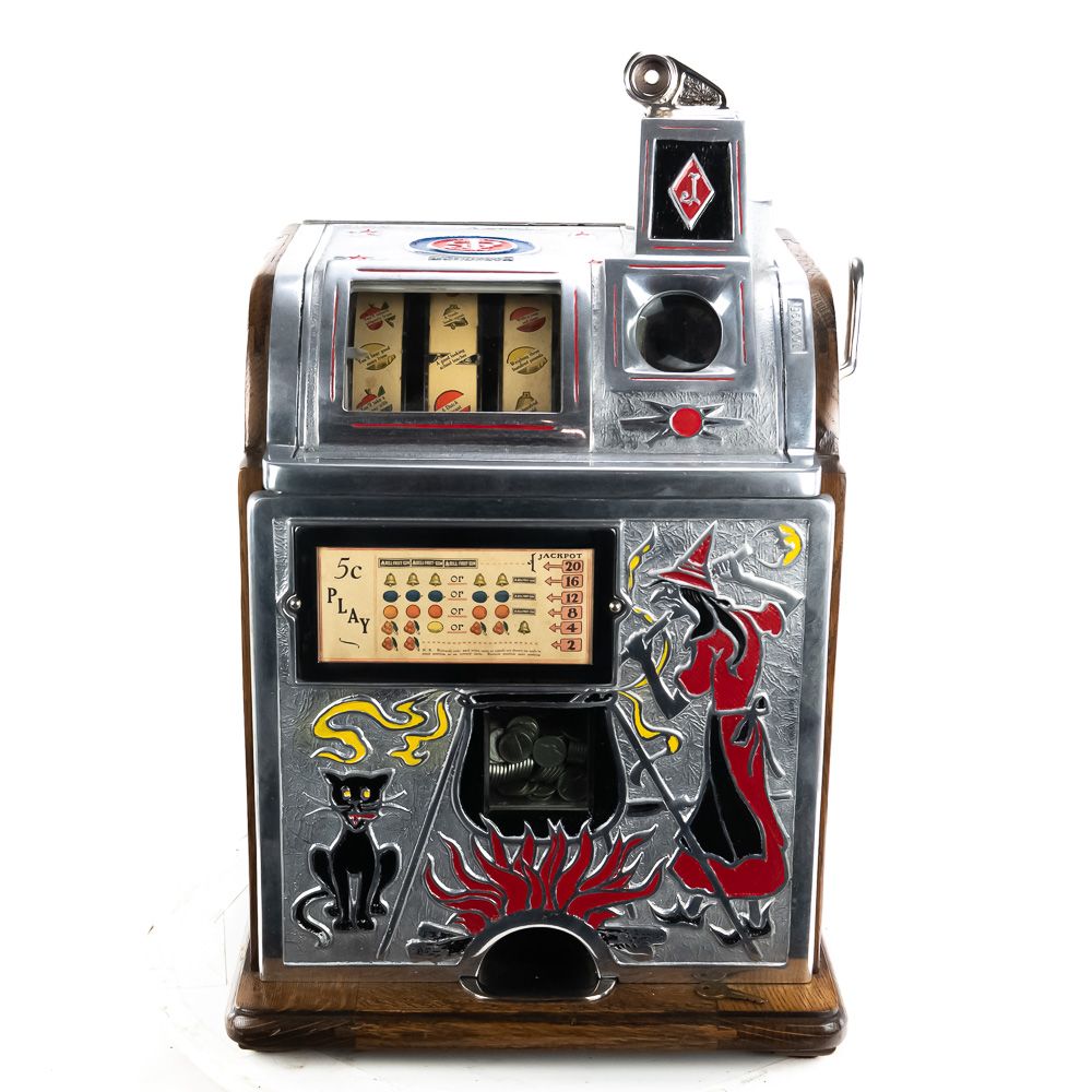 Rare 1930 5 Cent Jennings Witch Slot Machine. Original. Restored in the 1970's. Original cash 