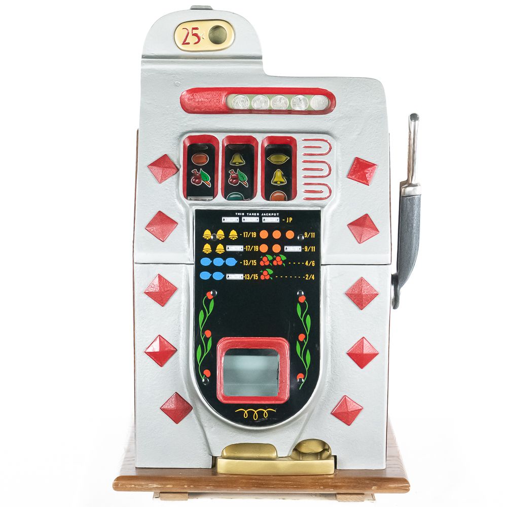 *Mills 25 Cent Diamond Front Slot Machine. An older restoration on a 3-reel slot machine in good 