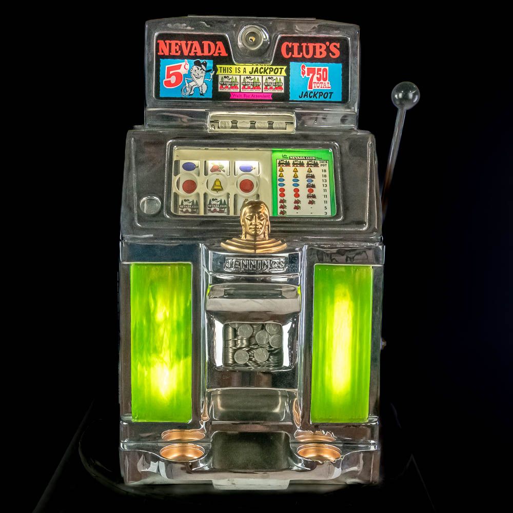 5 Cent Jennings "Nevada Club" Slot Machine. Beautiful original light up with rare green 