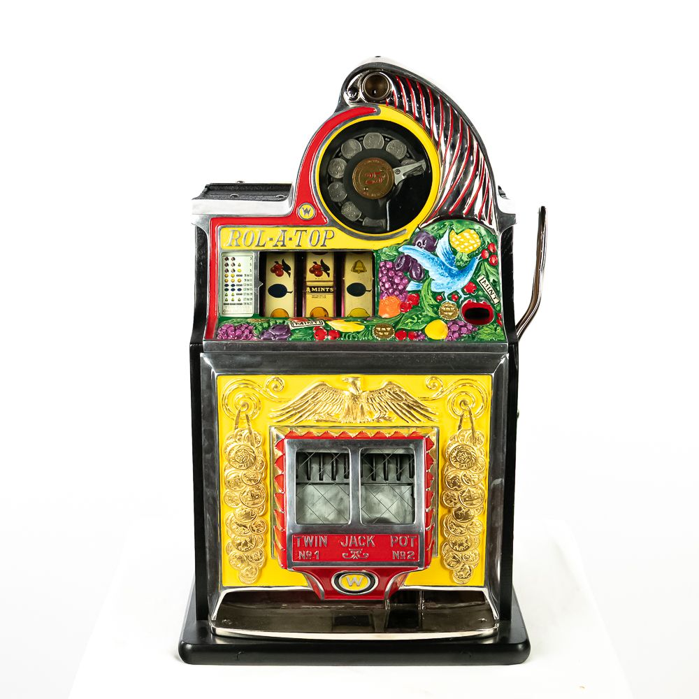 1930s Watling 25 Cent Rol-A-Top. Bird of Paradise slot machine. One of the prettiest slot 