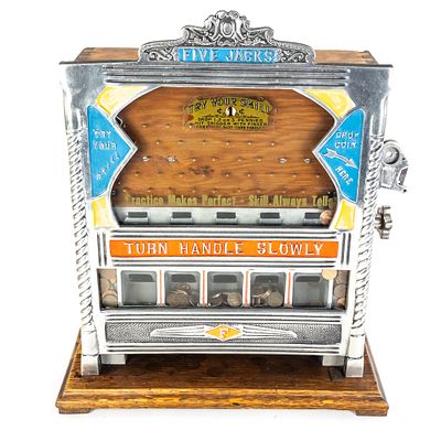 Fields 5 Jacks 1 Cent Coin Drop. Older restoration to original castings and cabinet in VG 