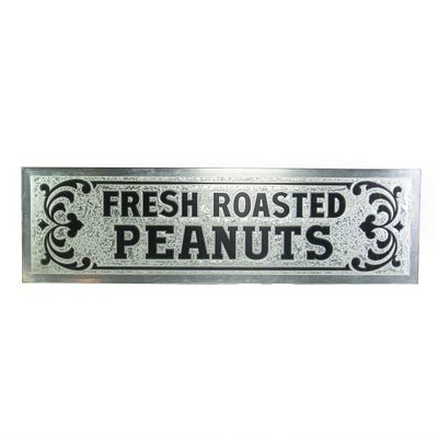 "Fresh Roasted Peanuts" Glass Sign. A stunning example of reverse-paint, chipped glass, mirror 