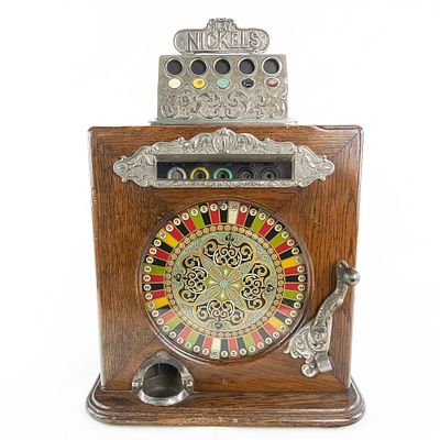 CA1900 5 Cent Caille Ben Hur 1 Wheel Slot. 100% original, near mint condition. Original cash box 