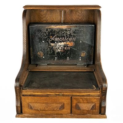 Country Store Counter Top Oak Receipt/Cash Box. Vintage oak case with two front drawers and a 