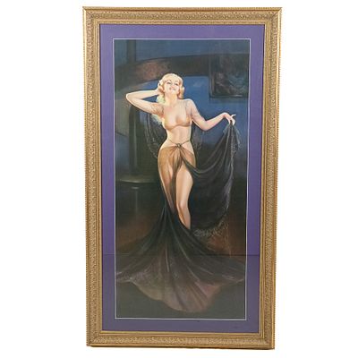 Vintage Framed 1930s Pin-Up Print Unknown Artist. A large and spectacular framed glamour print 