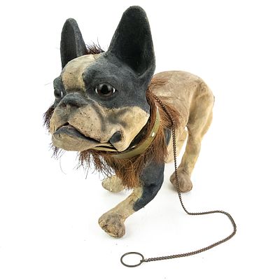Antique Bulldog "Growler" Wheeled Pull Toy. A fantastic and character-filled antique wheeled 
