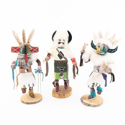 Signed Hopi Kachina Dolls (3). An excellent grouping of three contemporary Hopi Kachina dolls 