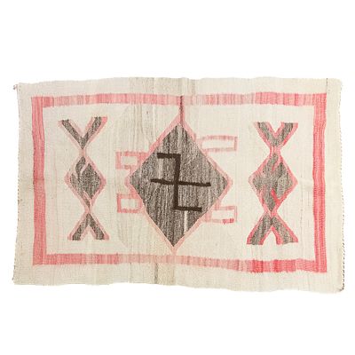 1910 Navajo Blanket/Rug. Circa 1910 Navajo blanket/rug featuring a bold, stepped brown diamond 