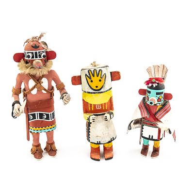 Matia Kachina/ Talavai Kachina/ Hania Kachina. Trio of carved and painted Kachina dolls of the 
