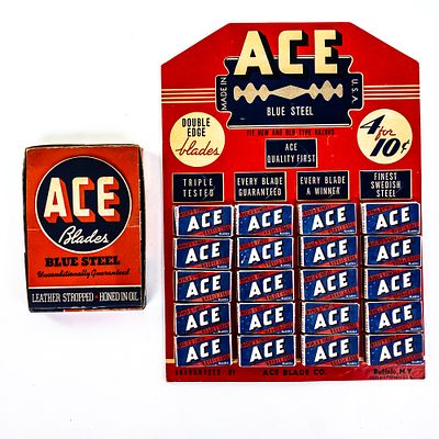 Vintage Ace Razor Blade Display, Buffalo, NY, comes with 20 blade boxes, 5 are missing, good 