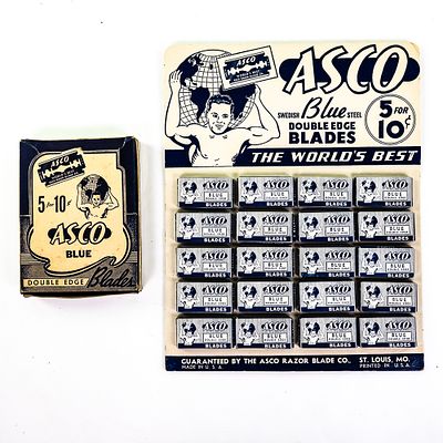 Vintage Asco Razor Blade Display, St. Louis, MO, comes with 20 blade boxes, good condition 