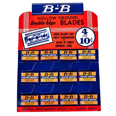 Vintage B-B Razor Blade Display, Atlanta, GA, comes with 12 blade boxes, good condition, see 