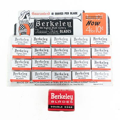Vintage Berkeley Razor Blade Display, Jersey City, NJ, comes with 20 blade boxes, shows minor 
