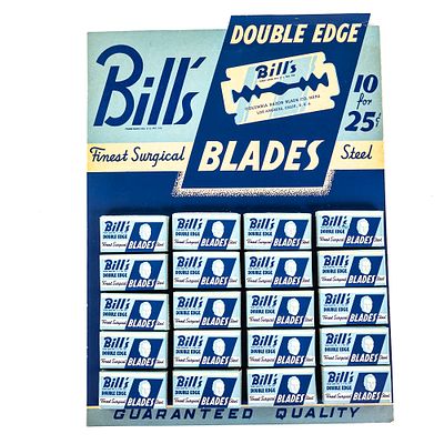 Vintage Bill's Razor Blade Display, comes with 20 blade boxes, good condition, see photos, 9 