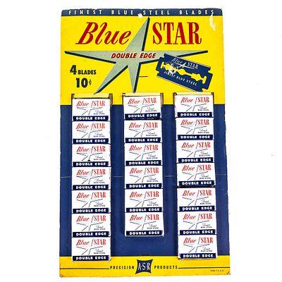 Vintage Blue Star Razor Blade Display, comes with 20 blade boxes, minor wear, see photos, 8 