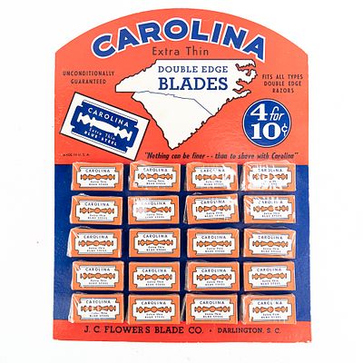 Vintage Carolina Razor Blade Display, Darlington, SC, comes with 20 blade boxes, good condition 