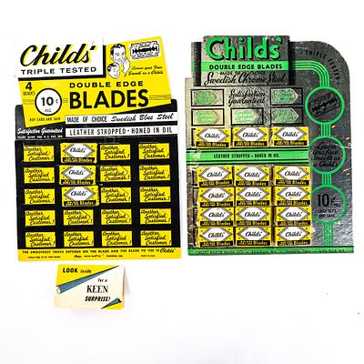 (2) Vintage Child's Razor Blade Display green one comes with 15 blade boxes, 5 are missing 