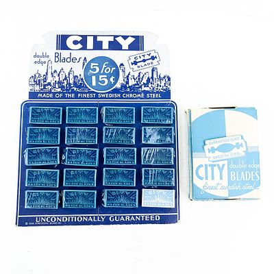 Vintage City Razor Blade Display, comes with 20 blade boxes, one does not have the blue 