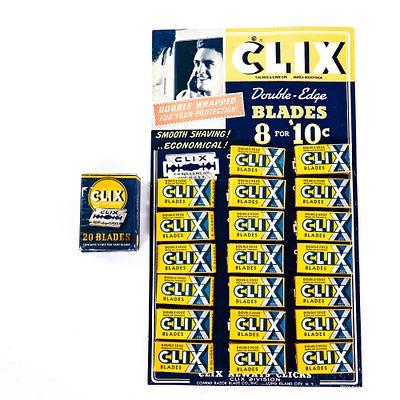 Vintage Clix Razor Blade Display, Long Island City, NY, comes with 20 blade boxes, missing one 