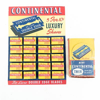 Vintage Continental Razor Blade Display, comes with 20 blade boxes, good condition, includes a 