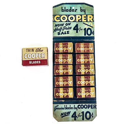 Vintage Cooper Razor Blade Display, comes with 10 blades boxes, shows wear, see photos 