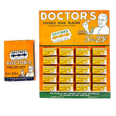 Vintage Doctor's Razor Blade Display, Buffalo, NY, comes with 20 blade boxes, good condition 