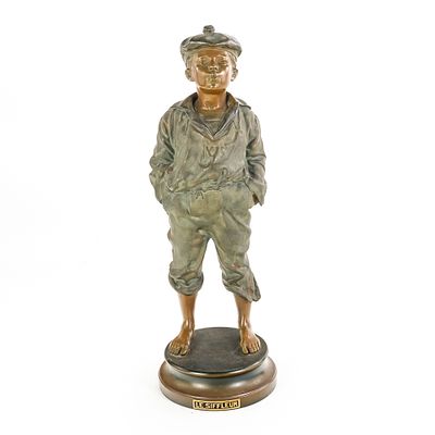 Unknown Artist Early 20th Cent European School. "Le Siffleur". Painted metal sculpture 