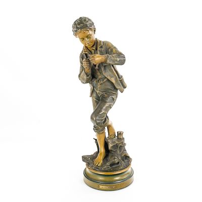 Unknown French Artist "Le Pecure". Painted metal sculpture fashioned after original bronze.Dates 