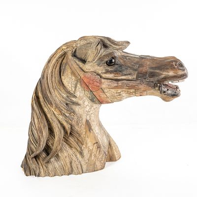 Carousel Horse Wood Head Fragment, hand carved pieces of wood attached together to form a nice 