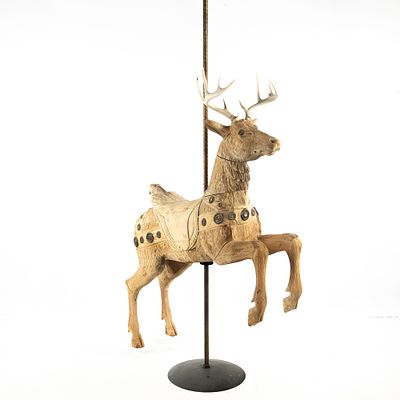 Carved Wood Heyn Reindeer Carousel Figure. A carved wood prancing stag by the German carousel 