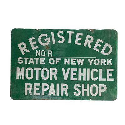 Registered NY Repair Shop DST Advertising Sign. "Registered State of NY Motor Vehicle Repair 