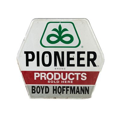 Pioneer Products Embossed SST Advertising Sign. Vintage "PIONEER Products" embossed single sided 