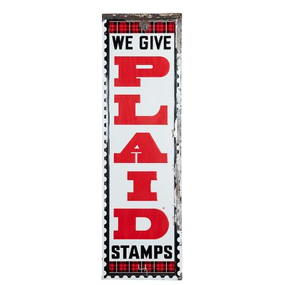 We Give Plaid Stamps SST Embossed Advertising Sign. "We Give Plaid Stamps" single sided embossed 