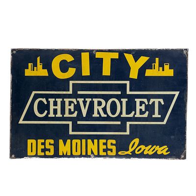 City Chevrolet Des Moines IA SST Advertising Sign. Vintage "City Chevrolet Des Moines Iowa" 