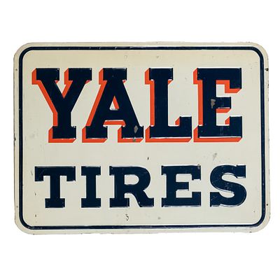 Yale Tires Embossed SST Advertising Sign. Vintage "YALE TIRES" embossed single sided metal 