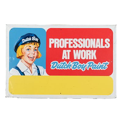 Dutch Boy Paint Embossed SST Advertising Sign. Vintage "Dutch Boy Paint" Professionals at Work 