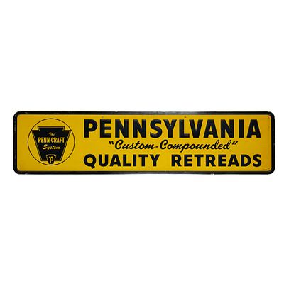 Penn-Craft Retreads Embossed SST Advertising Sign. Vintage "Pennsylvania Quality Retreads" 