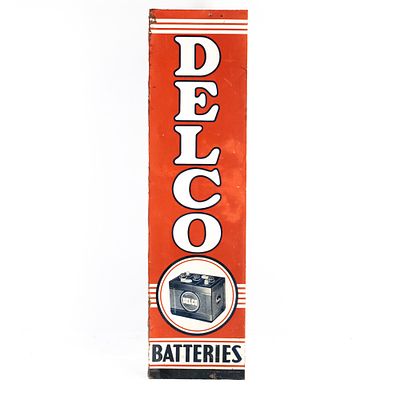 Delco Batteries Single Sided Tin Advertising Sign. 1951 "Delco Batteries" single sided tin 