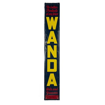 70" Wanda Oil Products SST Advertising Sign. "WANDA Oil &amp; Greases" single sided tin 