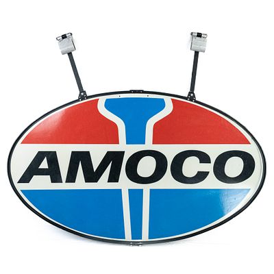 Framed 6' AMOCO Double Sided Advertising Sign. Iconic "AMOCO" framed "fiberglass" oval double 