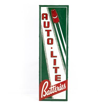 Auto Lite Batteries SST Embossed Advertising Sign. "Auto-Lite Batteries" single sided embossed 