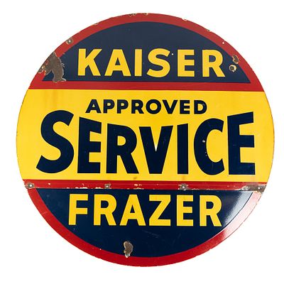 60" Kaiser Service DSP To Piece Advertising Sign. 60" Kaiser Approved Service Frazer porcelain 