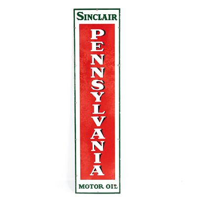 Sinclair Pennsylvania Oil SSP Advertising Sign. "Sinclair Pennsylvania Motor Oil" single sided 