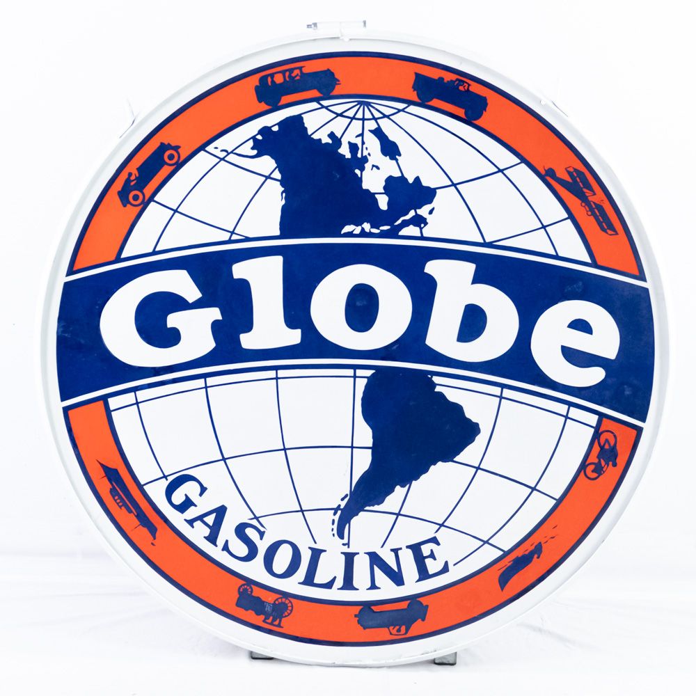 42" Globe Gasoline DSP Porcelain Advertising Sign. "GLOBE GASOLINE" double sided 42" porcelain 