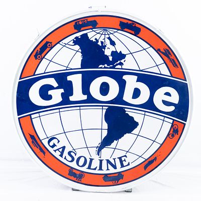 42" Globe Gasoline DSP Porcelain Advertising Sign. "GLOBE GASOLINE" double sided 42" porcelain 