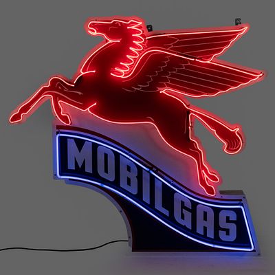 MOBIL GAS Single Sided NEON Advertising Sign. Striking "Mobil Gas" left facing single sided neon 