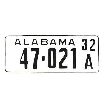 Alabama 1932 License Plate. # 47-021 A repaint on a corroded plate. See pics. From the Jim 