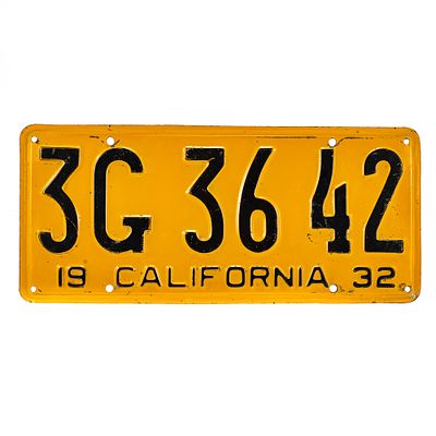 California 1932 License Plate. # 3G 36 42 in VG original condition. See pics. From the Jim 